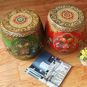 Asian antique lacquered drum classic hand painted art drum coffee table