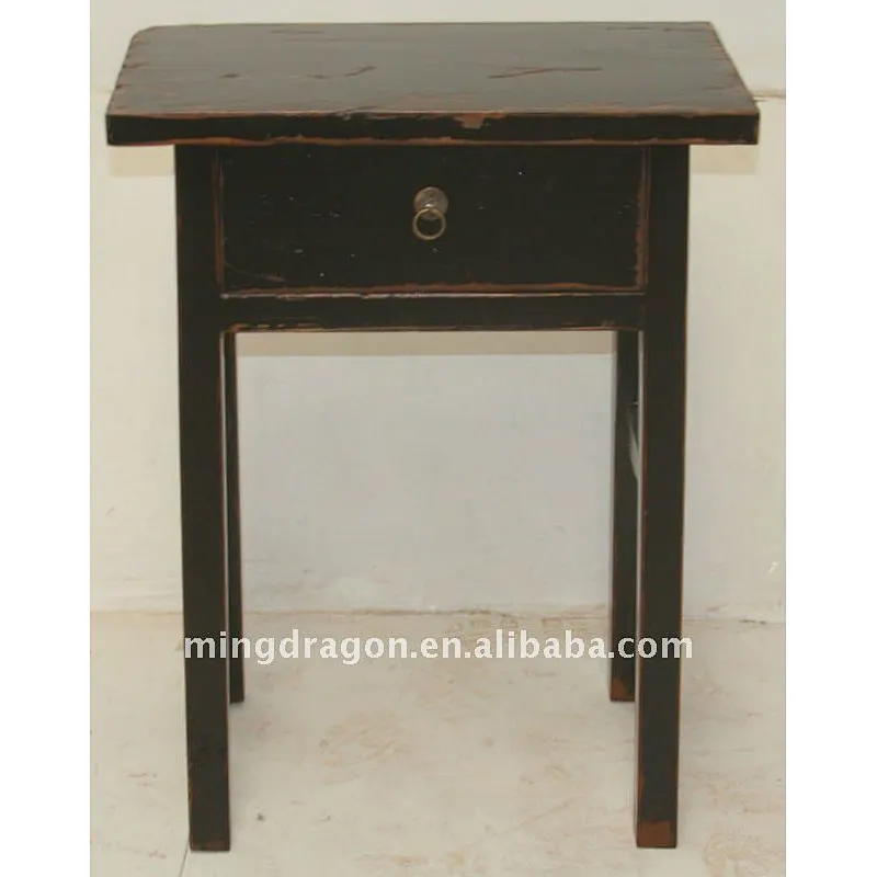 Chinese Antique Black One Drawer Writing Desk Console Table