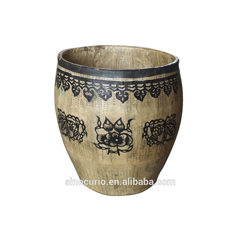 Chinese antique round paper buckets, wooden crafts, wooden barrel