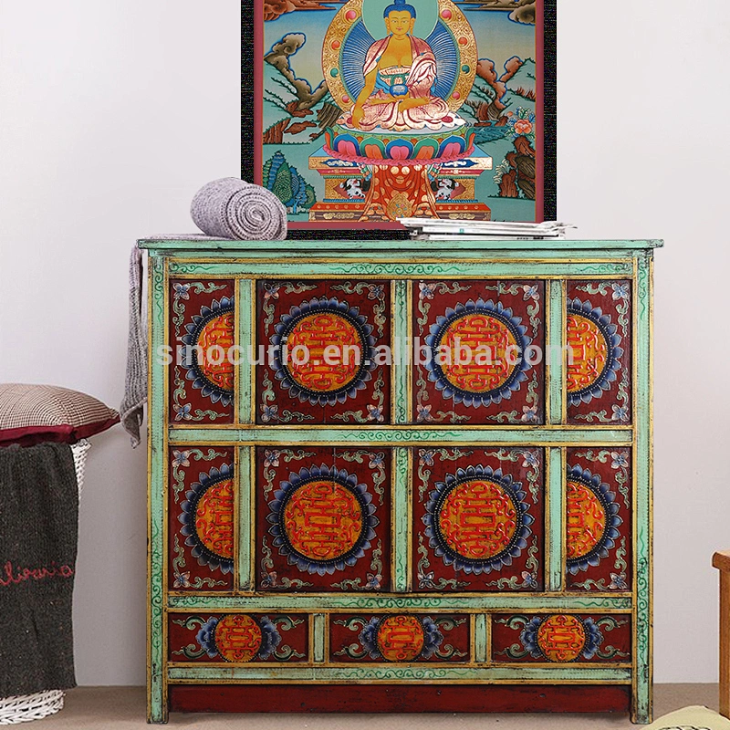 Antique Oriental Furniture-Tibetan Antique Hand Painted Cabinet
