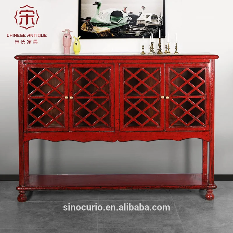 Chinese antique reproduction furniture wholesale living room glossy lacquered showcase design