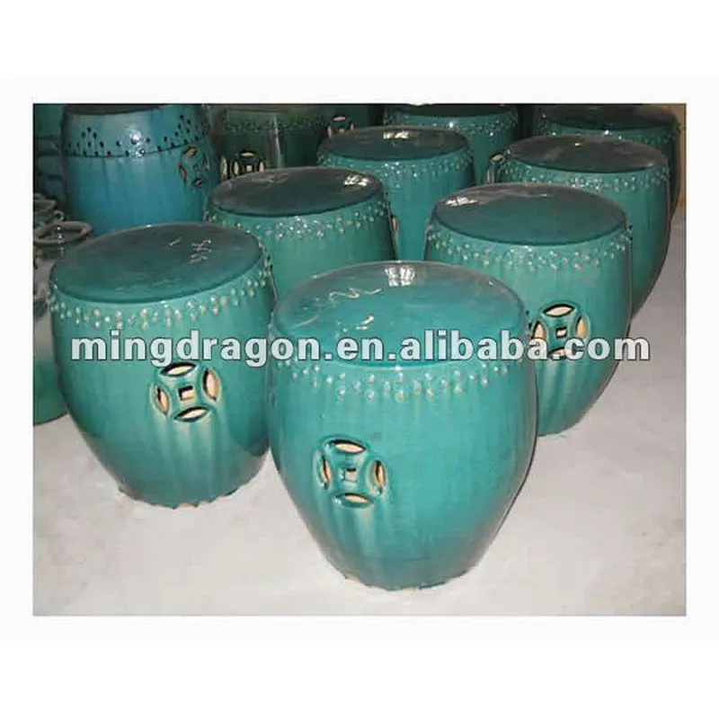 Chinese antique round green porcelain stool