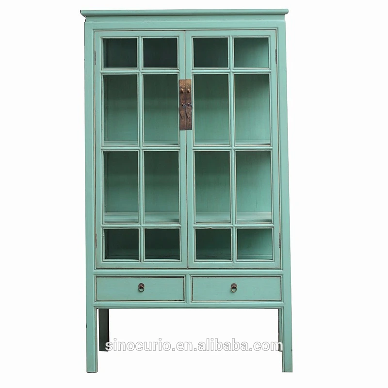 China antique solid wood glass door display cabinets showcase