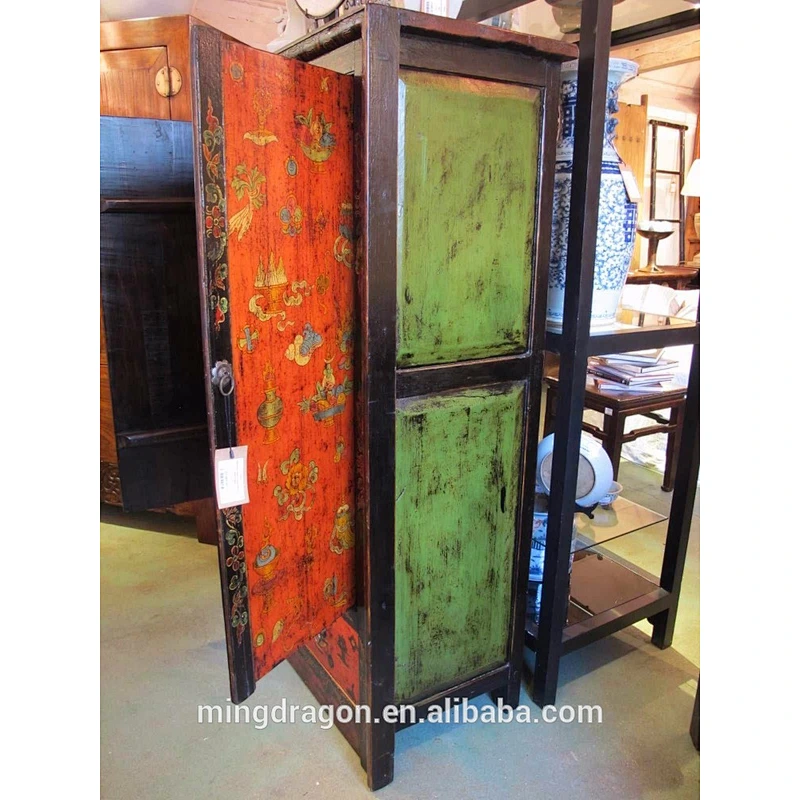 Chinese wooden antique painted rustic sideboard cabinet furniture C9532