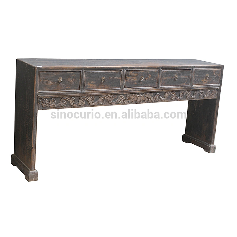 Antique chinese style long drawers recycle wood entry hall wall console table