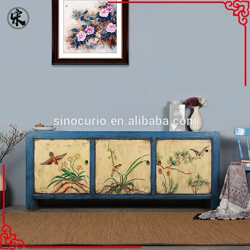 Chinese reproduction recycle wood hand painted furniture cabinet