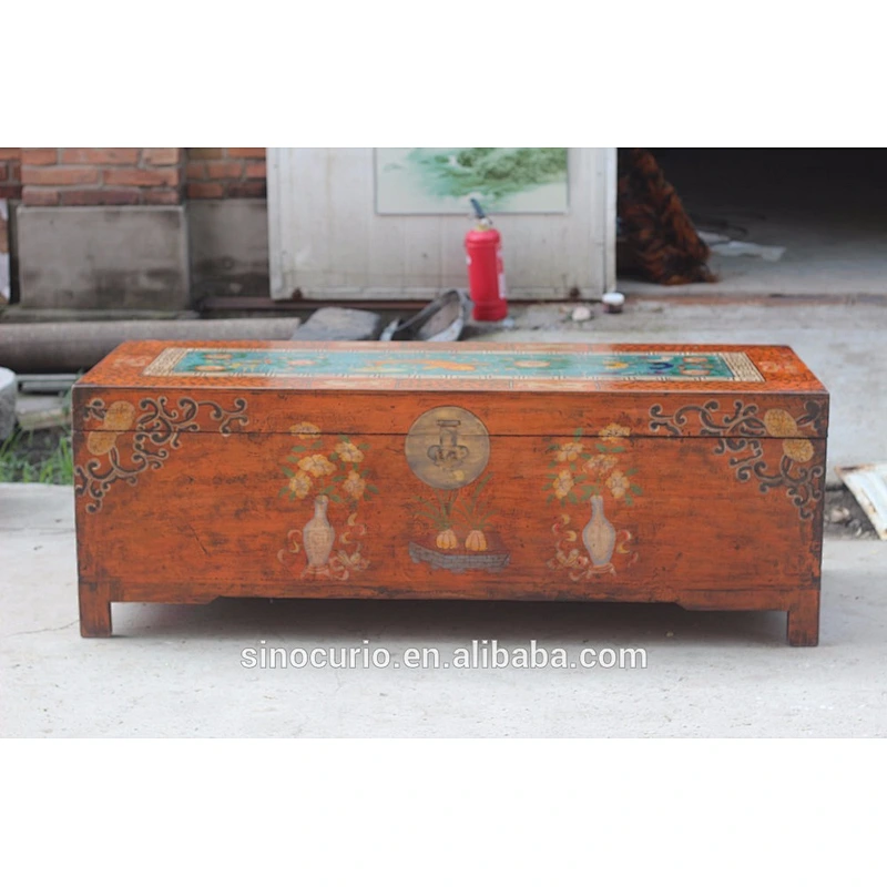 chinese antique painting storage chest coffee table