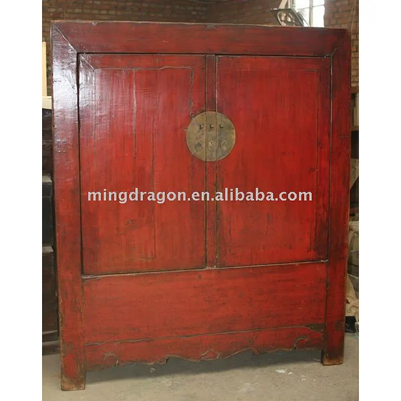 Chinese Antique Red Lacquer Two Door Large Cabinet