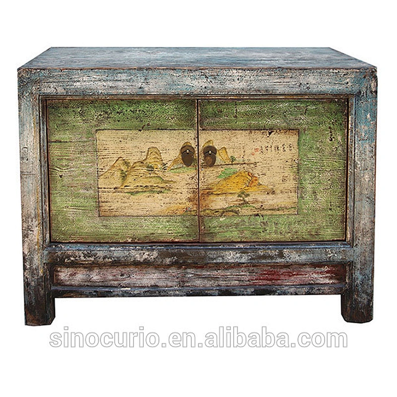 chinese antique solid wood furniture hand painted Mongolia cabinet for sale