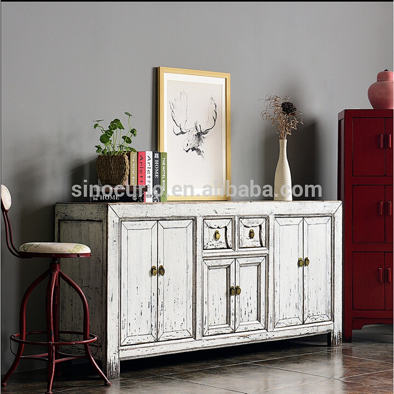 chinese antique style white wooden storage cabinet sideboard