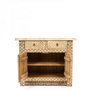 Antique rustic natural furniture hand carved wooden cabinet