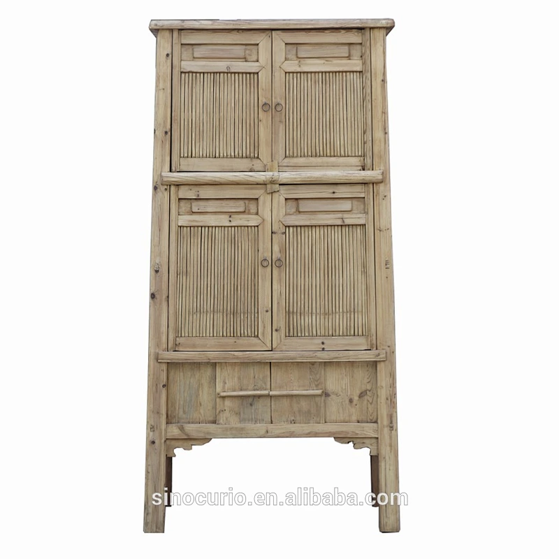 Antique chinese bedroom natural wood armoire bamboo wardrobe