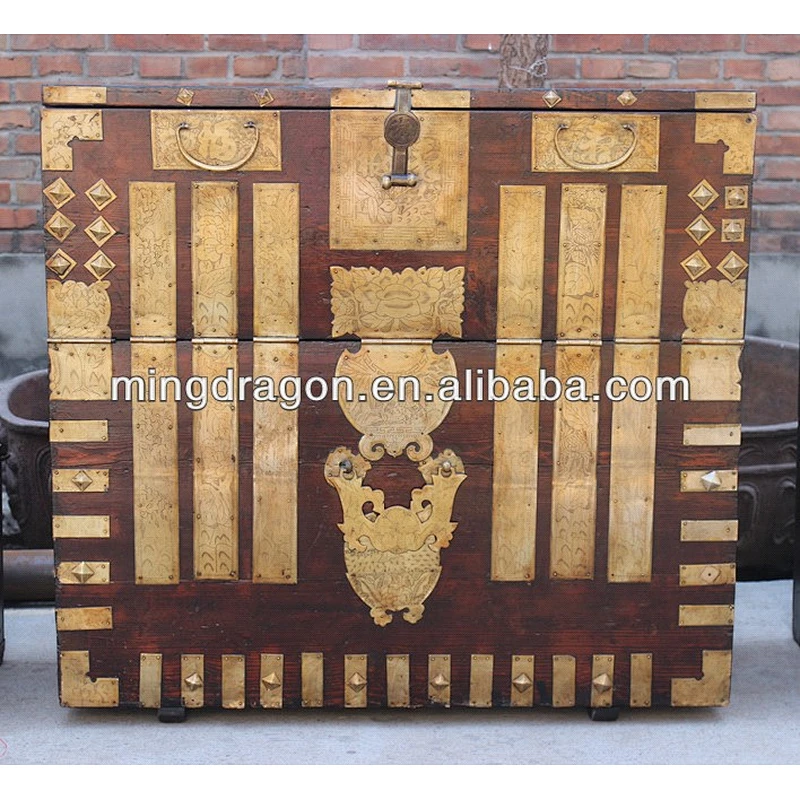 east traditional antique style furniture solid wood cabinet/ korea cabinet with copper