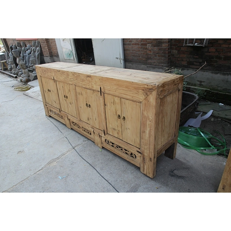Reproduction antique natural wood console cabinet