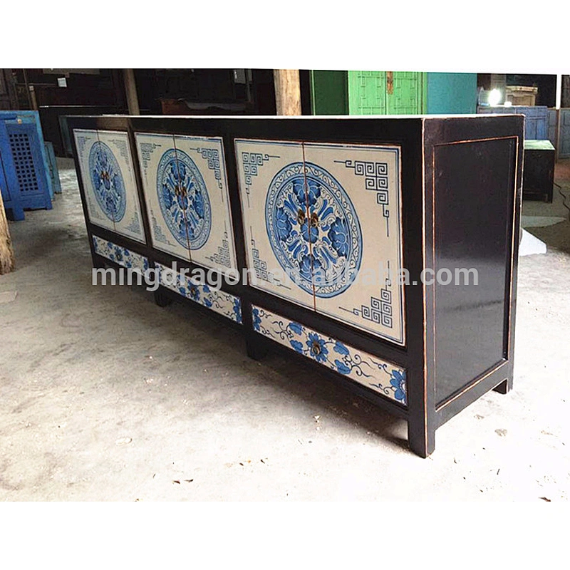 antique furniture with pattern of blue and white porcelain,buffet sideboard