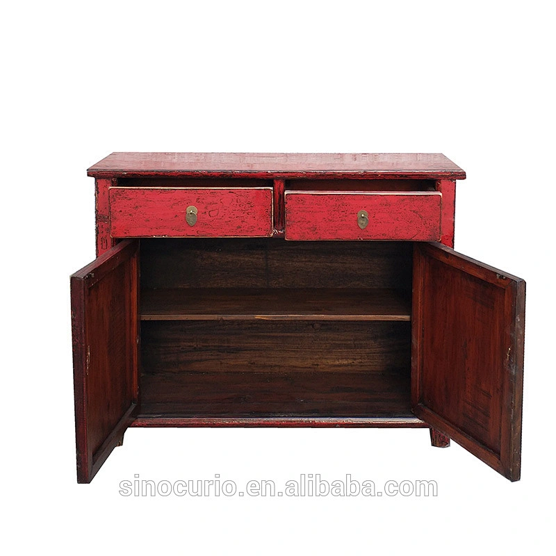 Chinese antique classic living room solid wooden glossy red lacquer furniture cabinet beijing