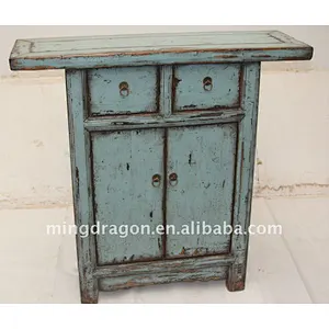 Chinese Antique Gray Blue Small Cabinet With Two Door Two Drawer 92*30*91CM