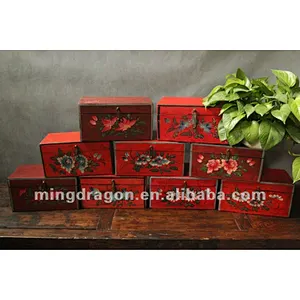 Chinese antique furniture red pine wood painting box
