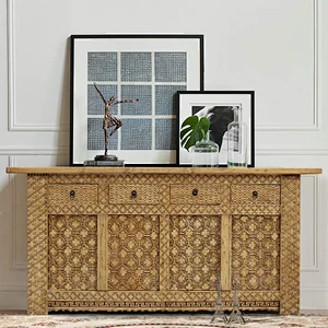 Antique rustic natural furniture hand carved wooden cabinet