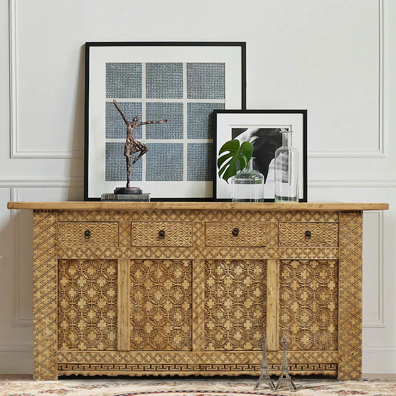Antique rustic natural furniture hand carved wooden cabinet