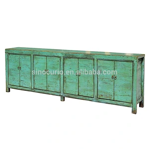 Chinese Antique Recycle Wood Long Painted Sideboard Cabinet Asian Furniture