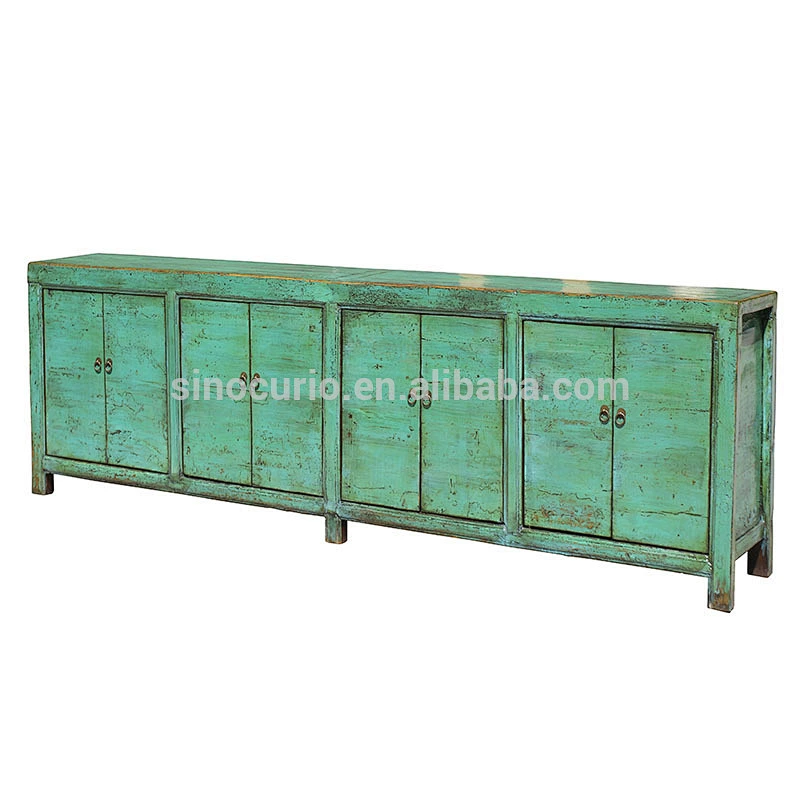 Chinese Antique Recycle Wood Long Painted Sideboard Cabinet Asian Furniture