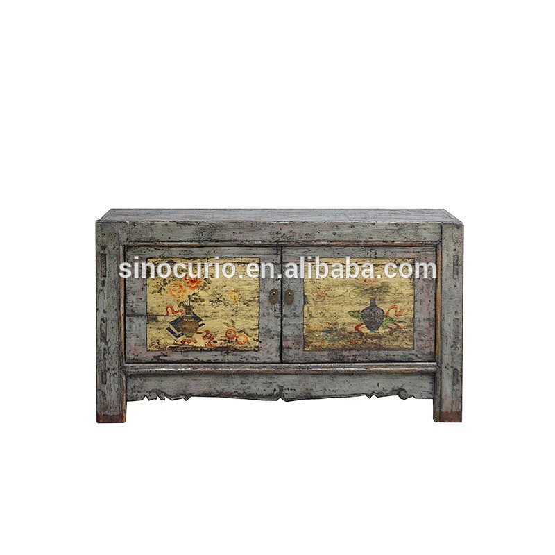 Chinese painted antique lacquer sideboard cabinet solid wood reproduction furniture wholesale