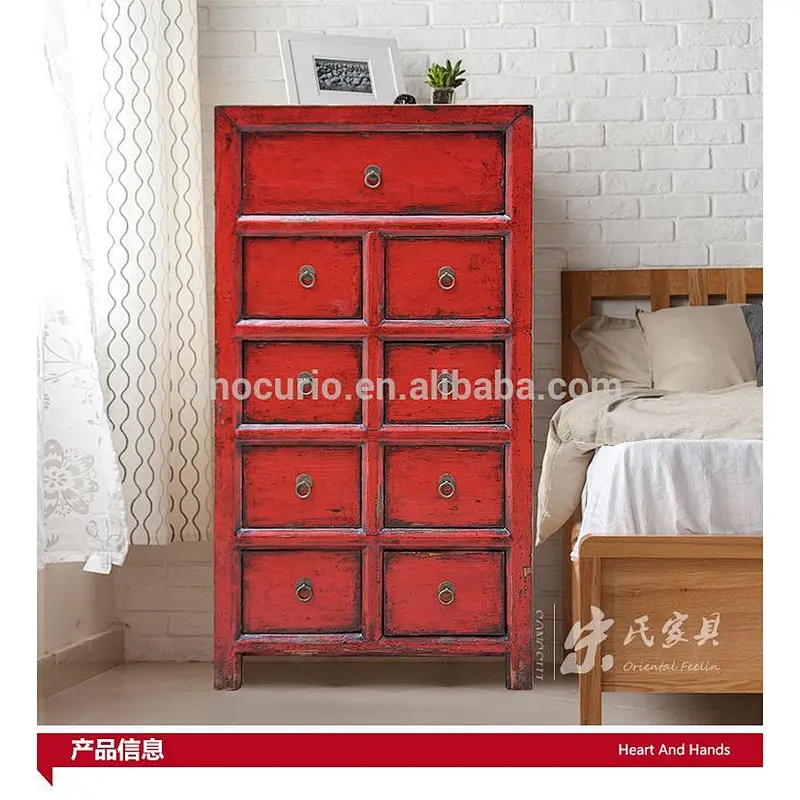 Antique oriental solid wood antique furniture painted file cabinet