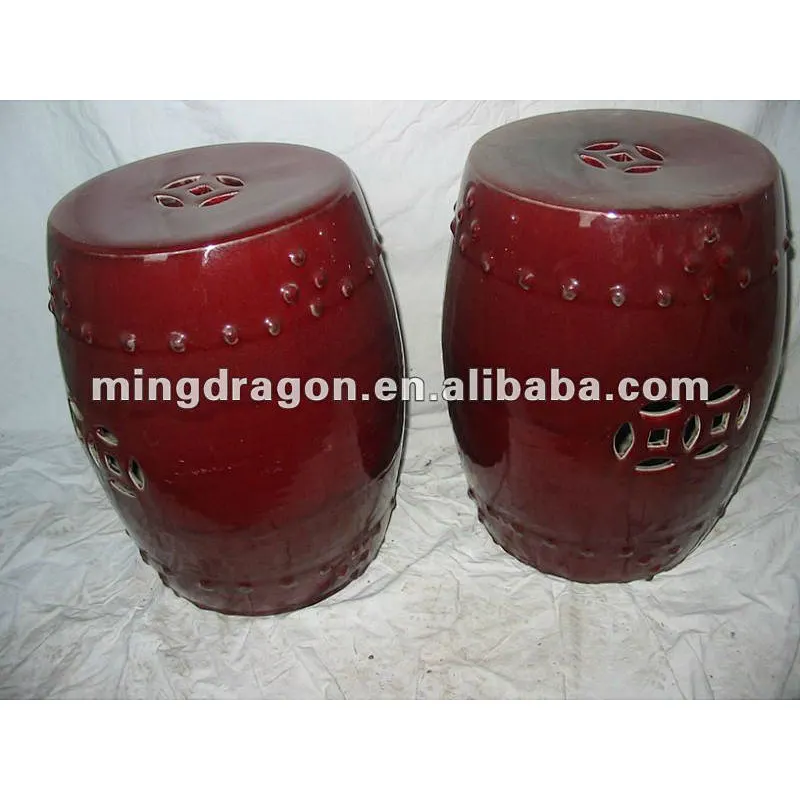 chinese antique red porcelain drum stool