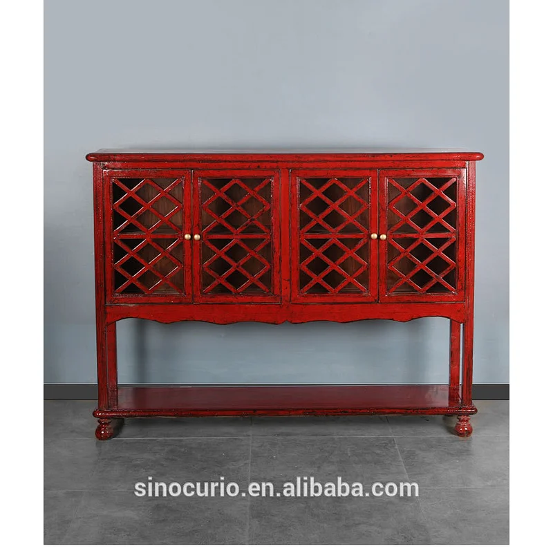 Chinese antique reproduction furniture wholesale living room glossy lacquered showcase design