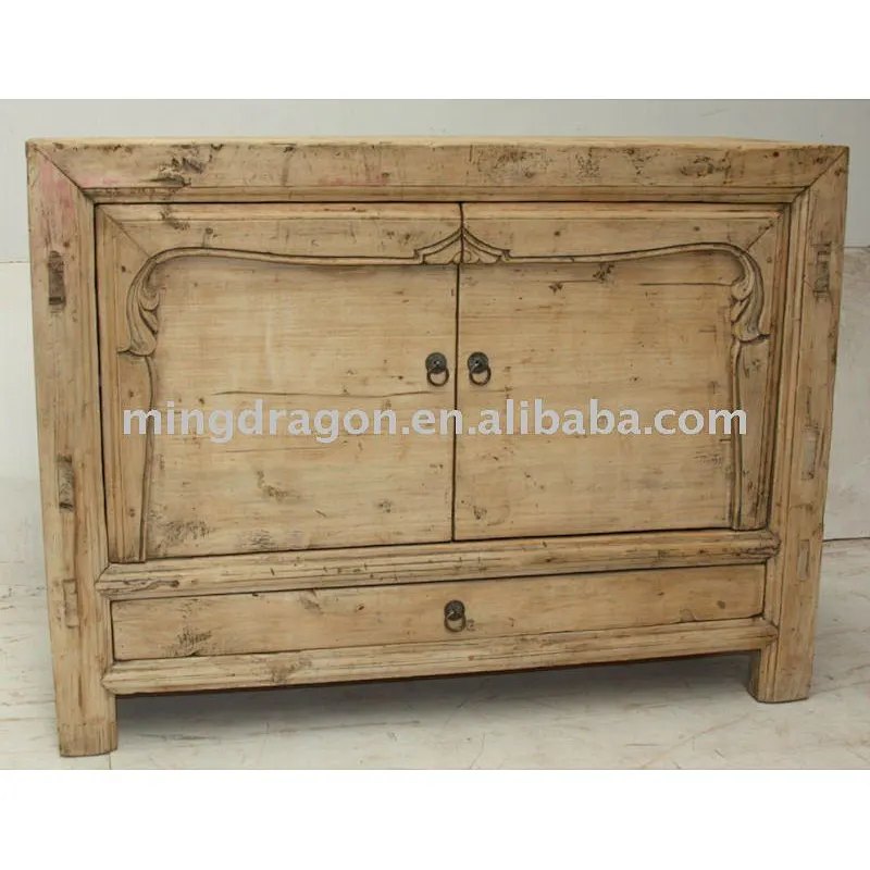 Chinese Antique Rustic Reclaimed Wood hand carved cabinet