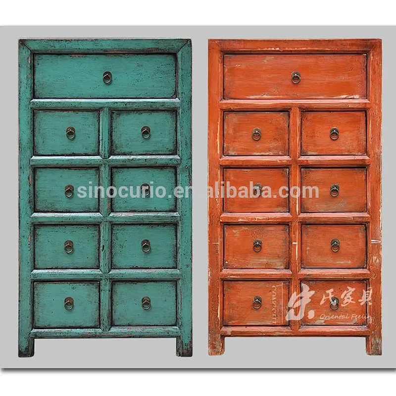Antique oriental solid wood antique furniture painted file cabinet
