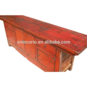 Chinese antique style solid wood TV stand red low table tv cabinet