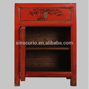 Chinese antique curio cabinet painted bedside cabinet