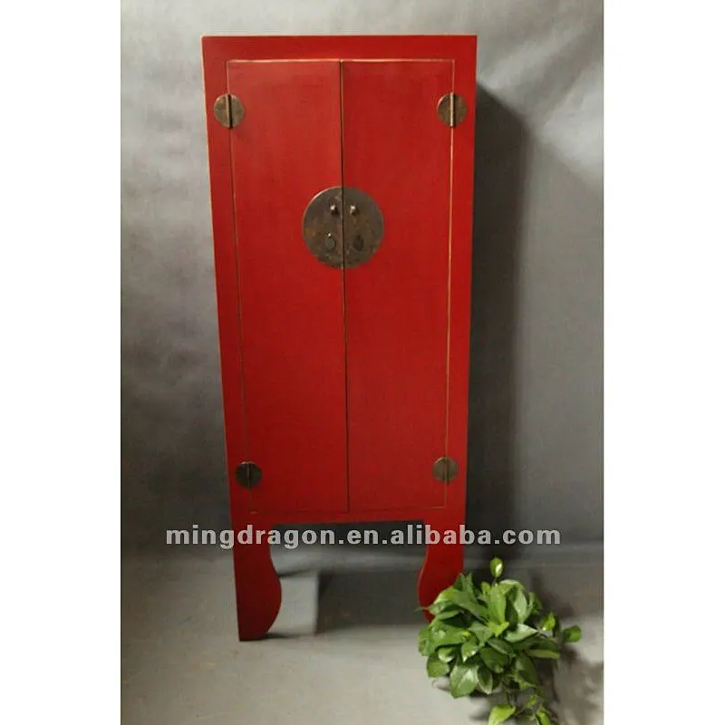 Chinese antique furniture pine wood red two door cabinet