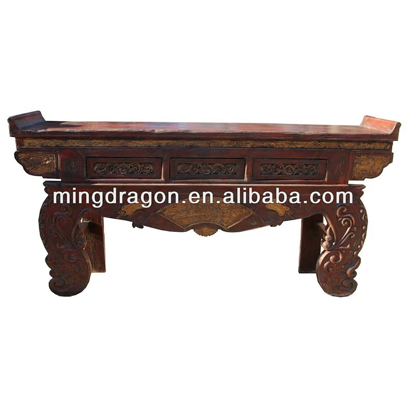 Chinese antique shanxi solid wood carved buddha console table