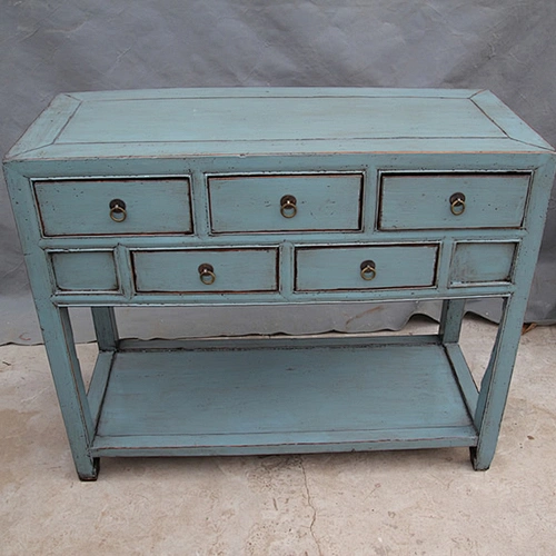 Chinese antique style wood hand carved console table with storage drawers