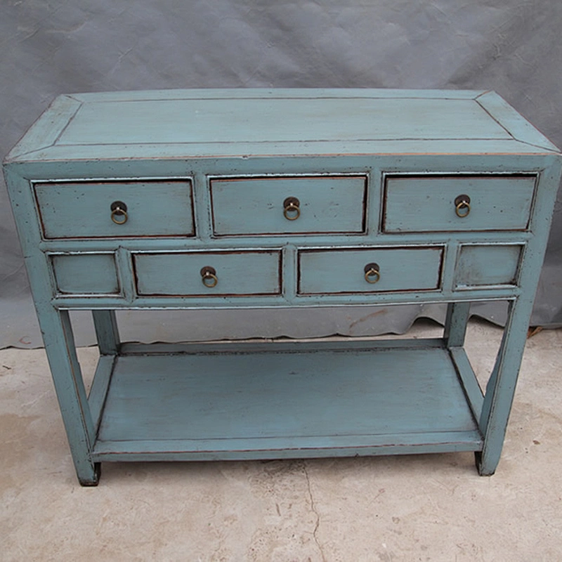 Chinese antique style wood hand carved console table with storage drawers