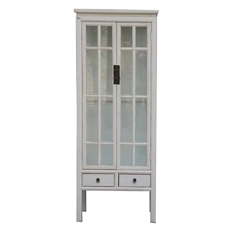 Chinese antique wood bookcase with glass doors