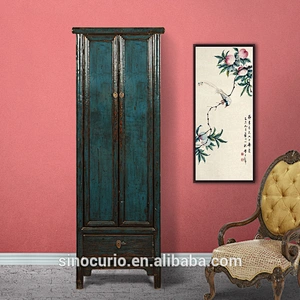 Chinese Antique Wooden Tall Thin Storage Wardrobe Cabinet