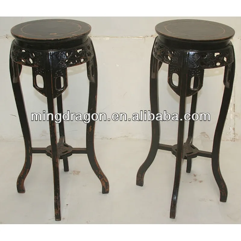 Chinese antique black wooden carved flower table