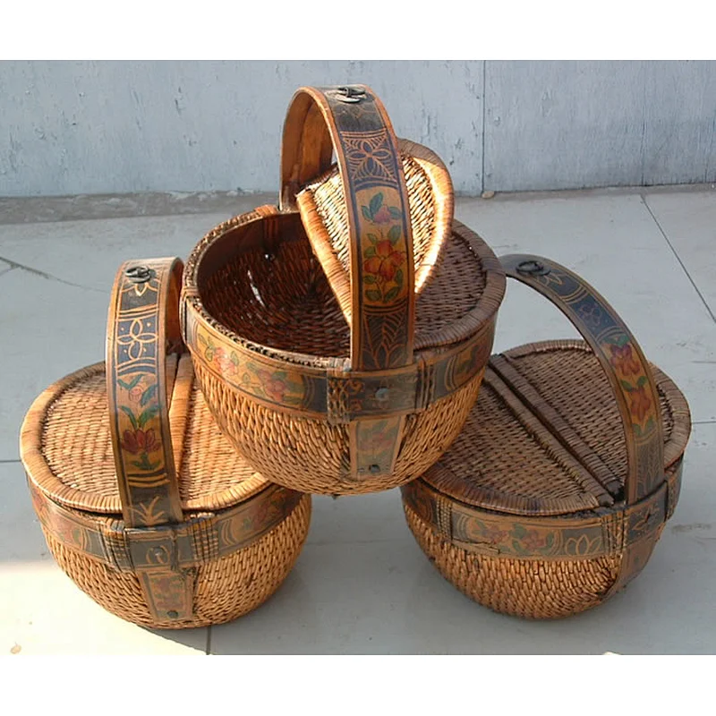 Chinese antique natural rattan basket