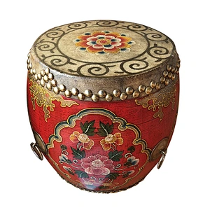 Chinese vintage distressed drum reproduction painting coffee table