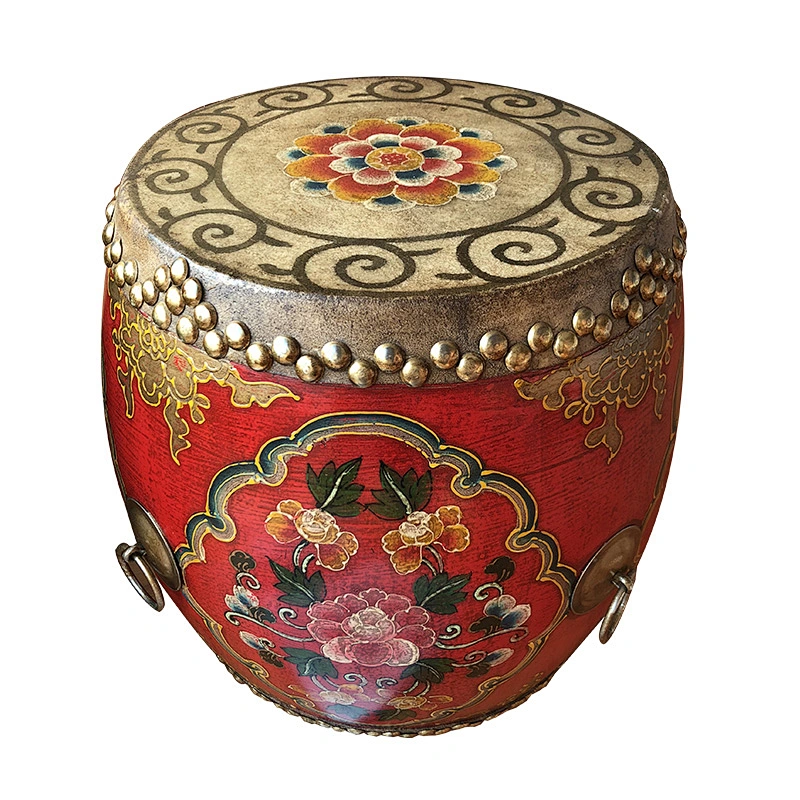 Chinese vintage distressed drum reproduction painting coffee table