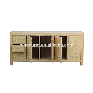 Chinese Raw Natural Carving Sideboard Buffet Table Cabinet