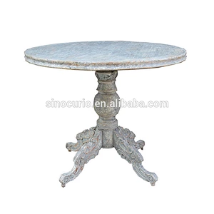 French style round shape reclaimed elm wood dining table solid wood rustic furniture