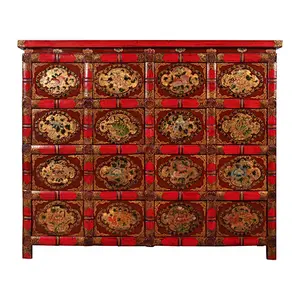 Chinese Antique Hand Painted Furniture Tibetan Medicine Cabinet