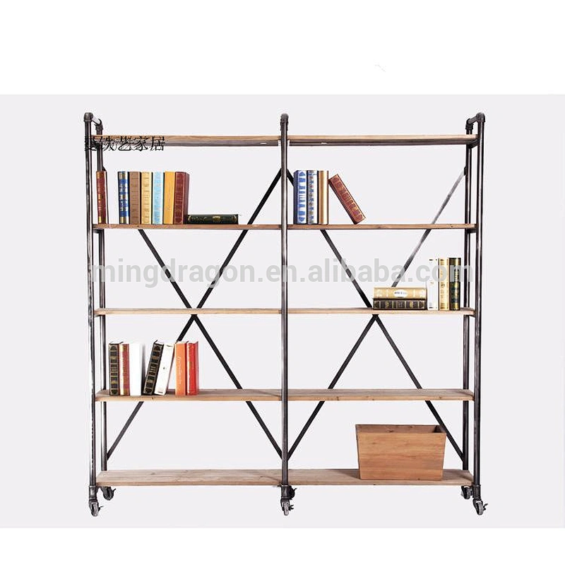 Export french style iron wood bookcase display cabinet LOFT style bookshelf