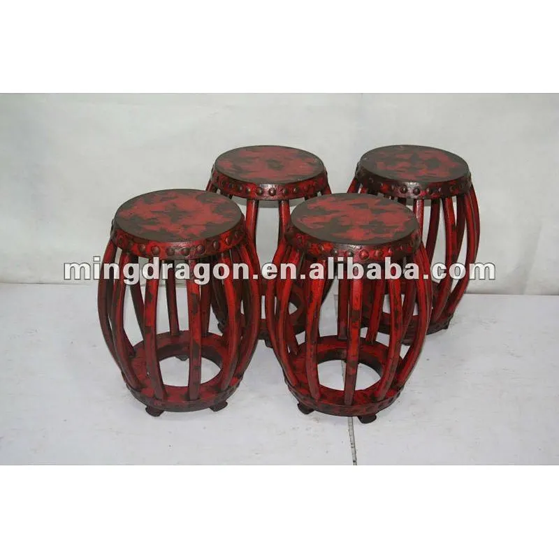Chinese antique red wooden stool