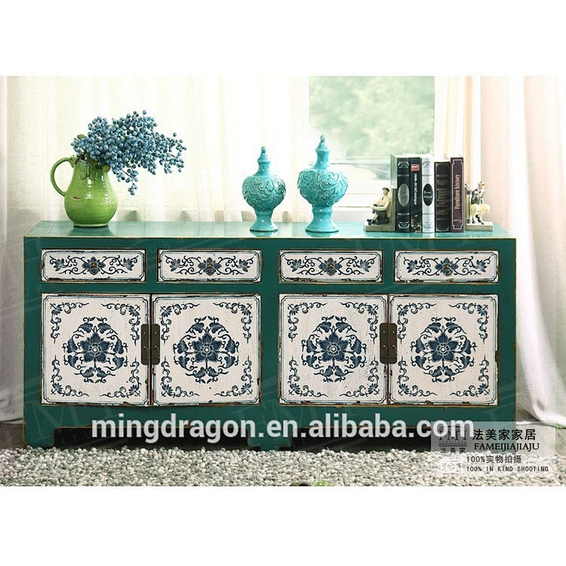 Antique Oriental Furniture-Tibetan Antique Painted Cabinet